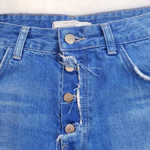 ZARA TRAFALUC High Rise Button Fly Frayed Denim Short SZ 8 - Picture 6 of 16